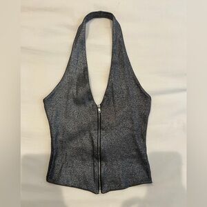 Zara Grey Ribbed Sparkly Top